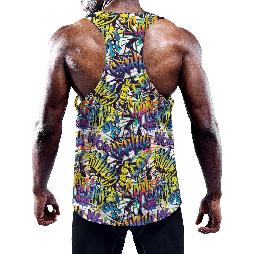 Graffiti Text Pattern Print Training Tank Top