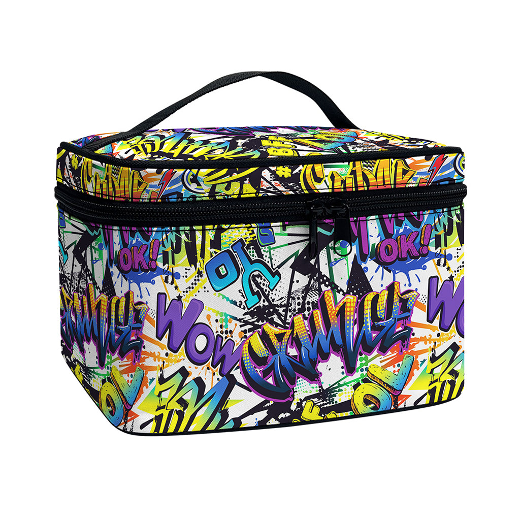 Graffiti Text Pattern Print Travel Makeup Bag