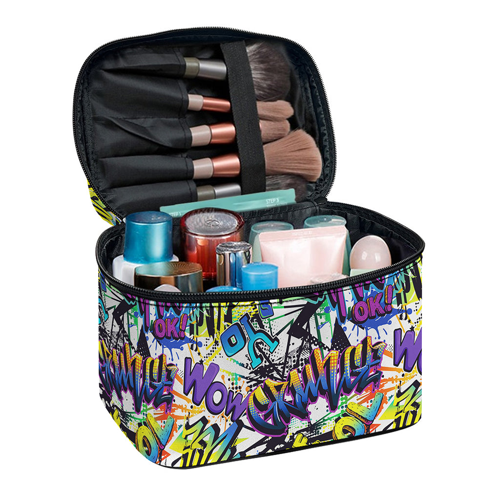 Graffiti Text Pattern Print Travel Makeup Bag