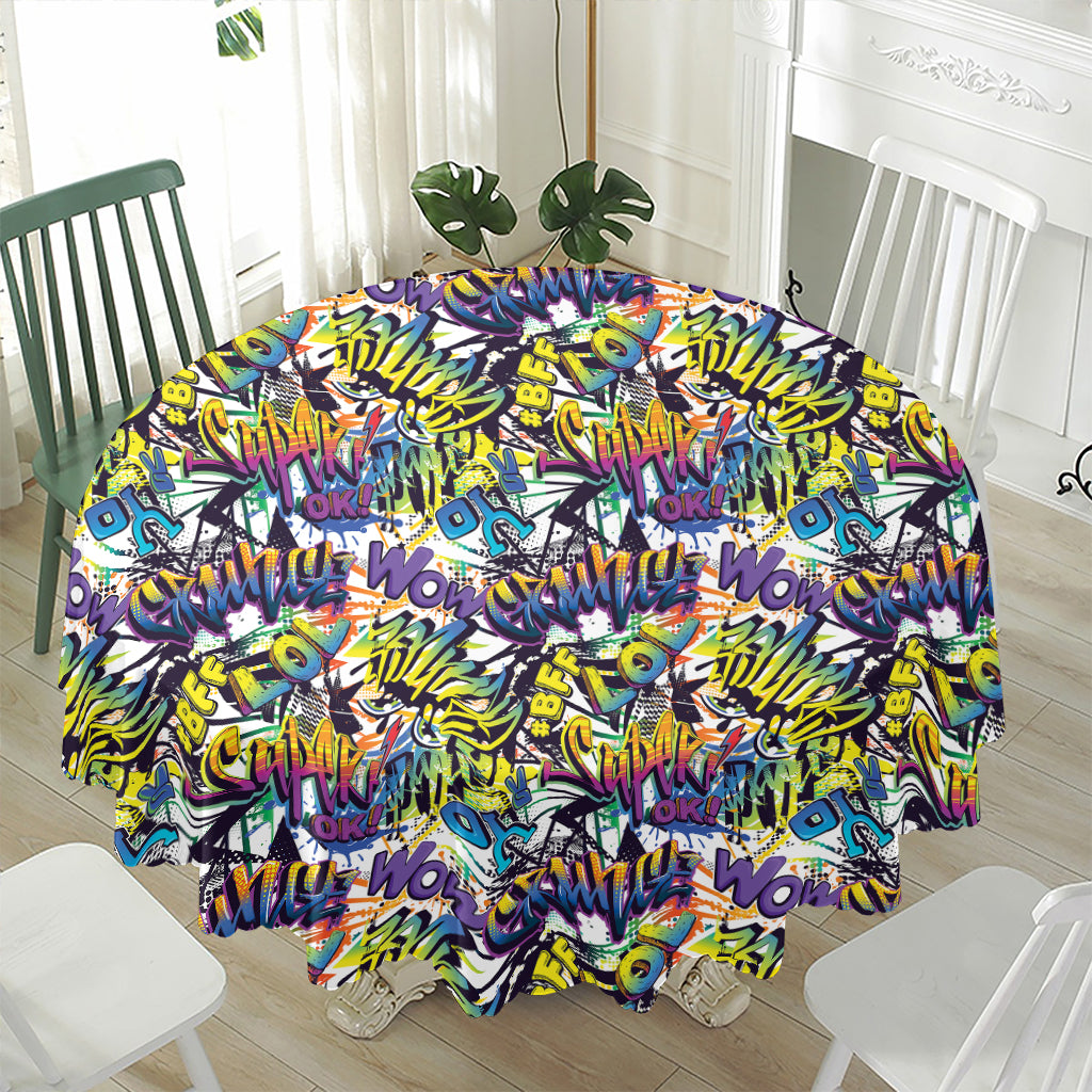 Graffiti Text Pattern Print Waterproof Round Tablecloth