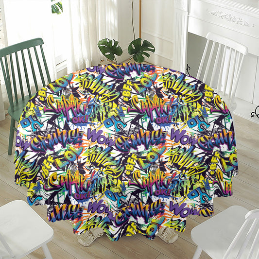 Graffiti Text Pattern Print Waterproof Round Tablecloth