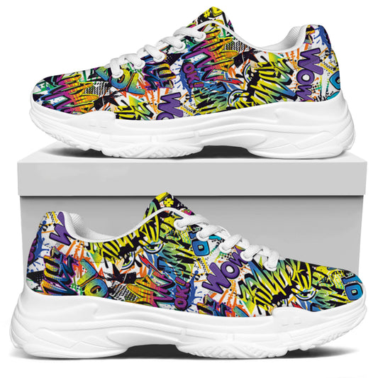 Graffiti Text Pattern Print White Chunky Shoes