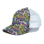 Graffiti Text Pattern Print White Mesh Trucker Cap