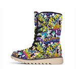 Graffiti Text Pattern Print Winter Boots