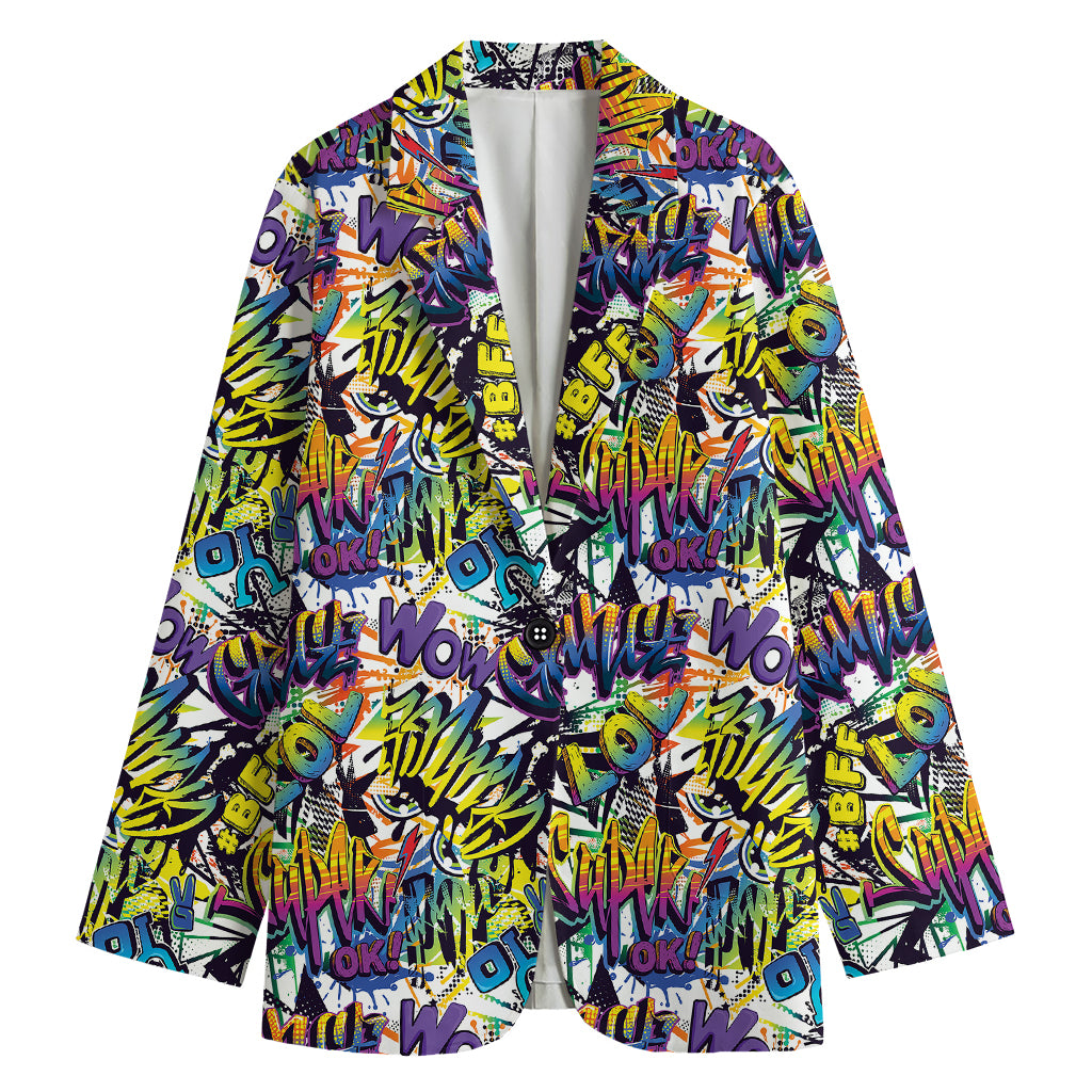 Graffiti Text Pattern Print Women's Blazer