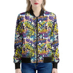 Graffiti Text Pattern Print Women's Bomber Jacket