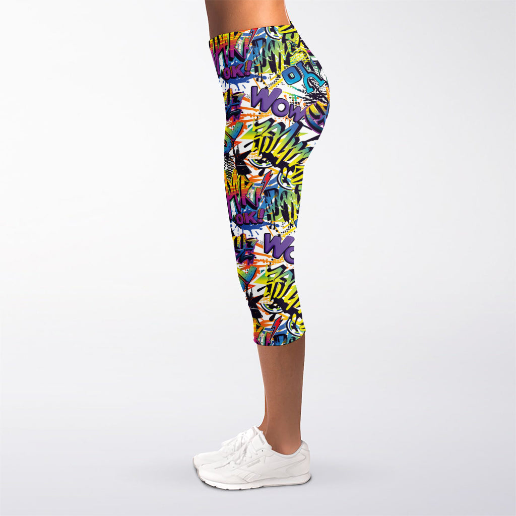 Graffiti Text Pattern Print Women's Capri Leggings