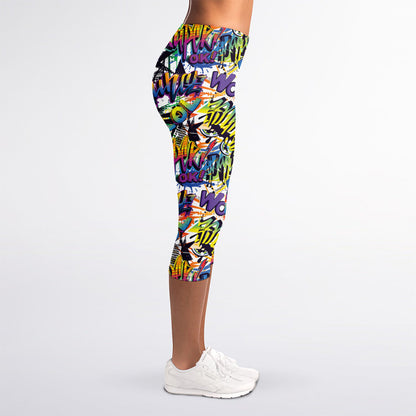 Graffiti Text Pattern Print Women's Capri Leggings