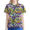 Graffiti Text Pattern Print Women's Polo Shirt