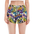 Graffiti Text Pattern Print Women's Split Running Shorts