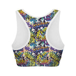 Graffiti Text Pattern Print Women's Sports Bra