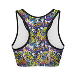 Graffiti Text Pattern Print Women's Sports Bra