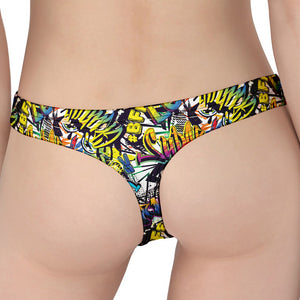 Graffiti Text Pattern Print Women's Thong