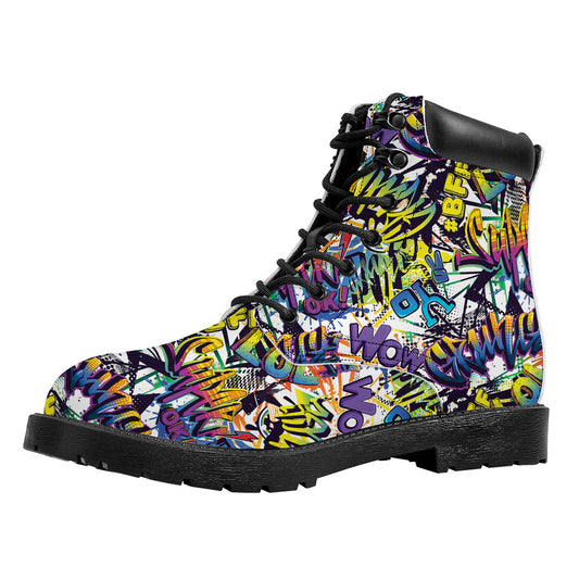 Graffiti Text Pattern Print Work Boots