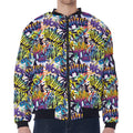 Graffiti Text Pattern Print Zip Sleeve Bomber Jacket