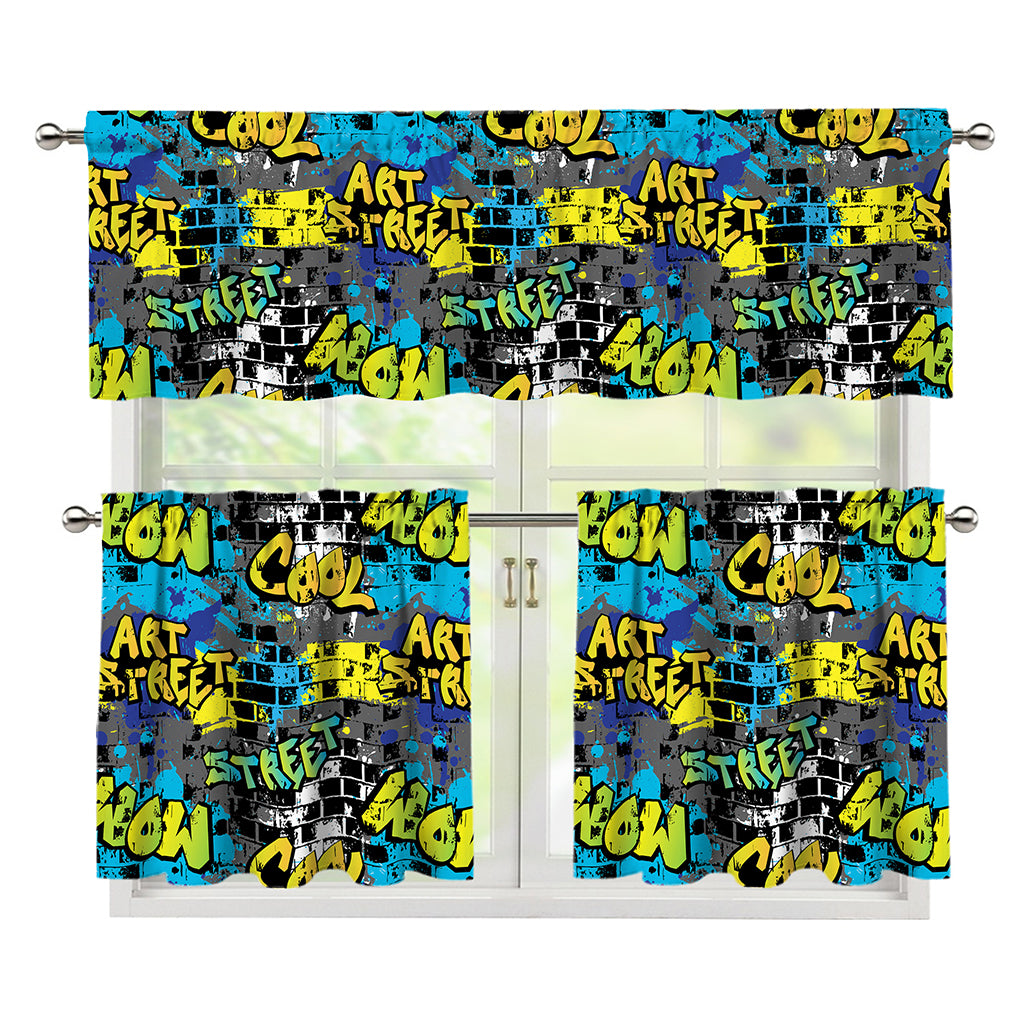 Graffiti Wall Print 3 Piece Kitchen Curtains