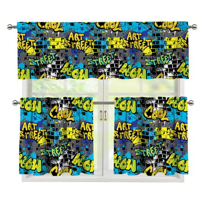 Graffiti Wall Print 3 Piece Kitchen Curtains