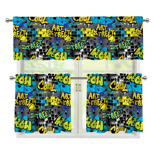 Graffiti Wall Print 3 Piece Kitchen Curtains