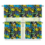 Graffiti Wall Print 3 Piece Kitchen Curtains