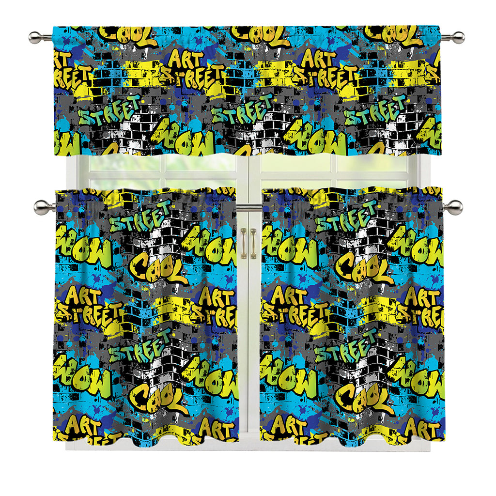 Graffiti Wall Print 3 Piece Kitchen Curtains