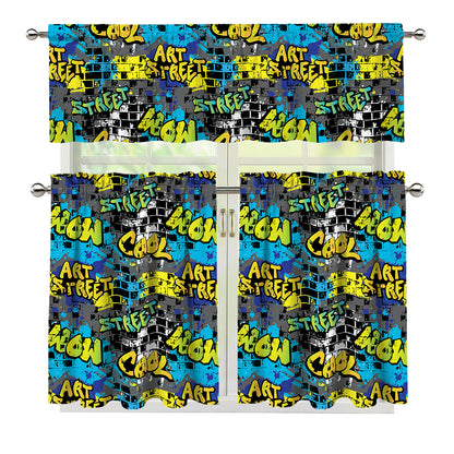 Graffiti Wall Print 3 Piece Kitchen Curtains