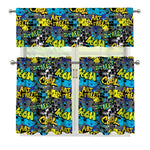 Graffiti Wall Print 3 Piece Kitchen Curtains