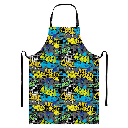 Graffiti Wall Print Bib Apron With Pocket