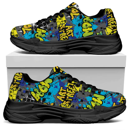 Graffiti Wall Print Black Chunky Shoes