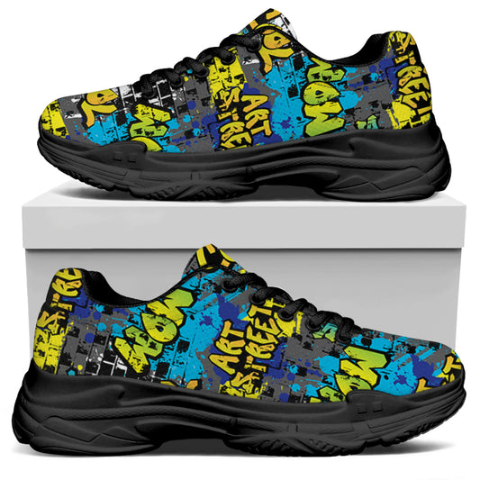 Graffiti Wall Print Black Chunky Shoes