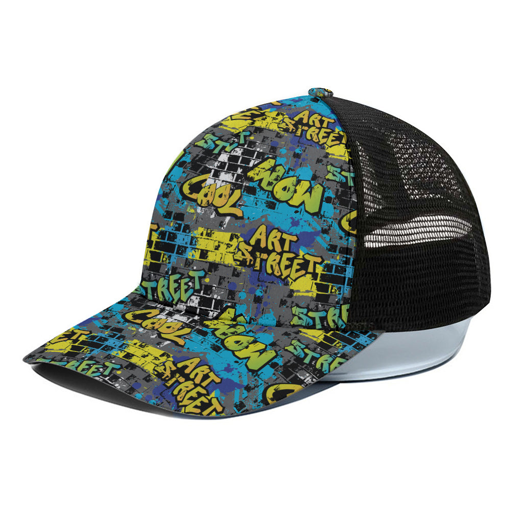 Graffiti Wall Print Black Mesh Trucker Cap