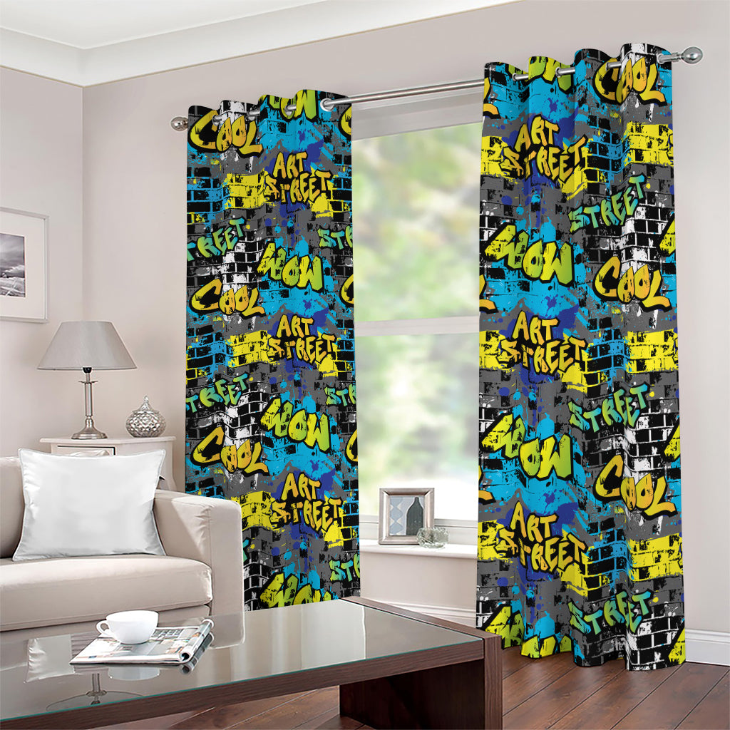 Graffiti Wall Print Blackout Grommet Curtains