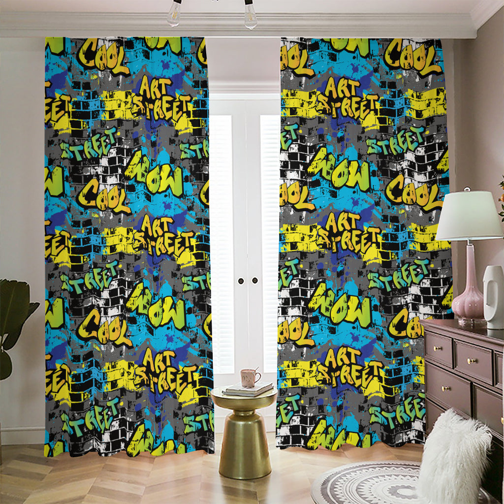 Graffiti Wall Print Blackout Pencil Pleat Curtains