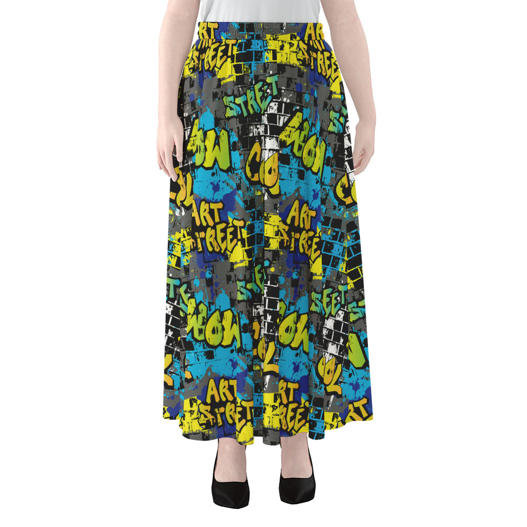 Graffiti Wall Print Chiffon Maxi Skirt