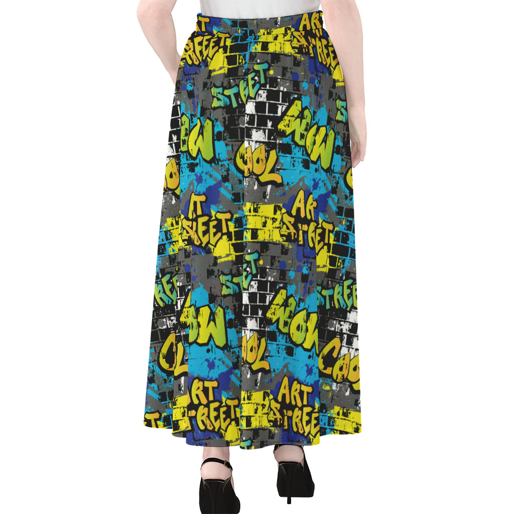 Graffiti Wall Print Chiffon Maxi Skirt