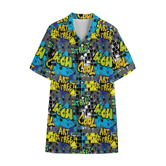Graffiti Wall Print Cotton Hawaiian Shirt