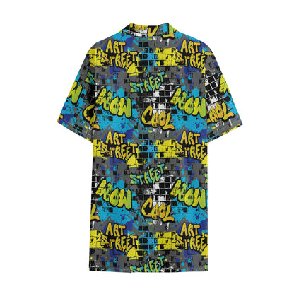 Graffiti Wall Print Cotton Hawaiian Shirt