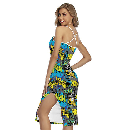 Graffiti Wall Print Cross Back Cami Dress
