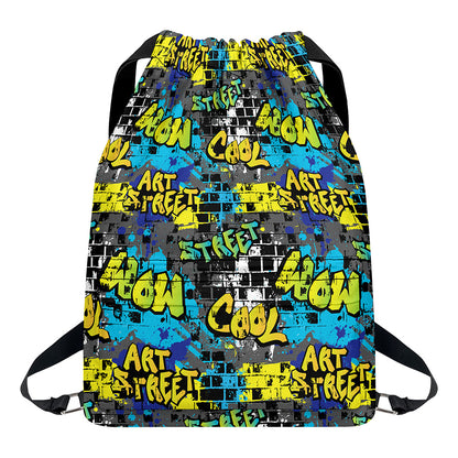 Graffiti Wall Print Drawstring Backpack