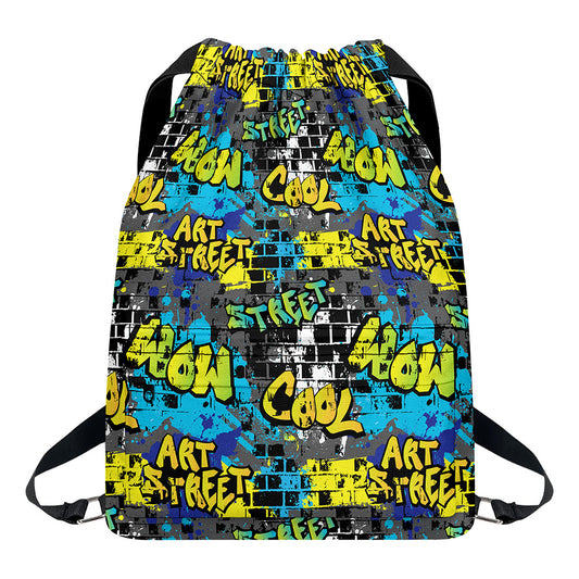 Graffiti Wall Print Drawstring Backpack