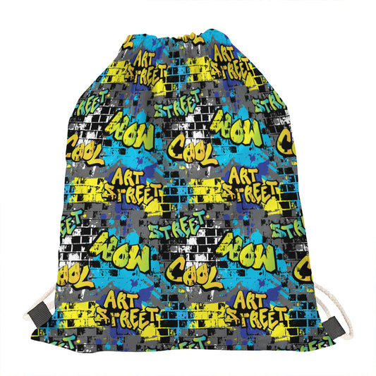 Graffiti Wall Print Drawstring Bag