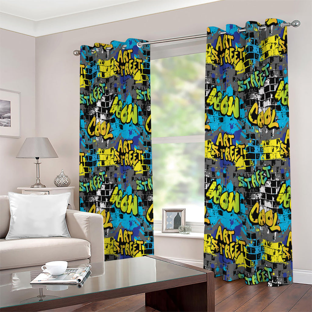 Graffiti Wall Print Extra Wide Grommet Curtains