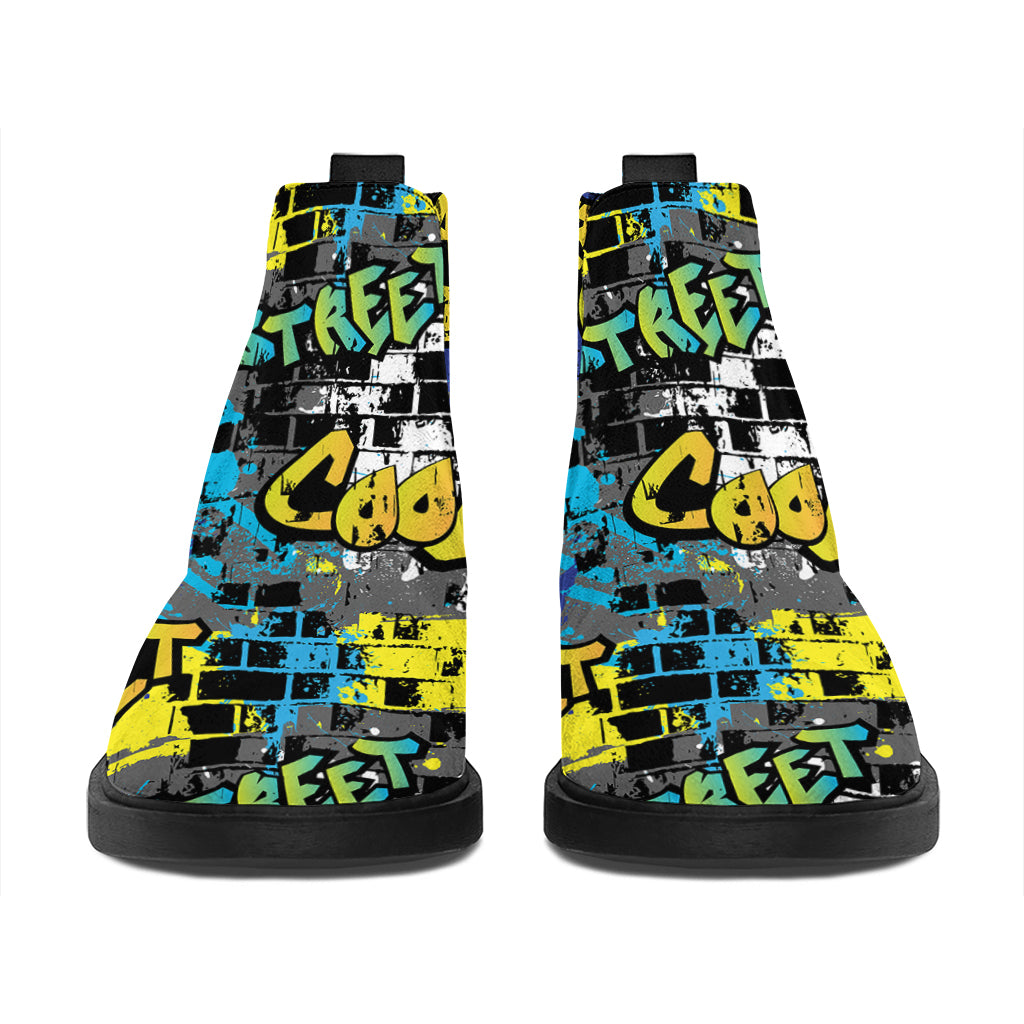 Graffiti Wall Print Flat Ankle Boots