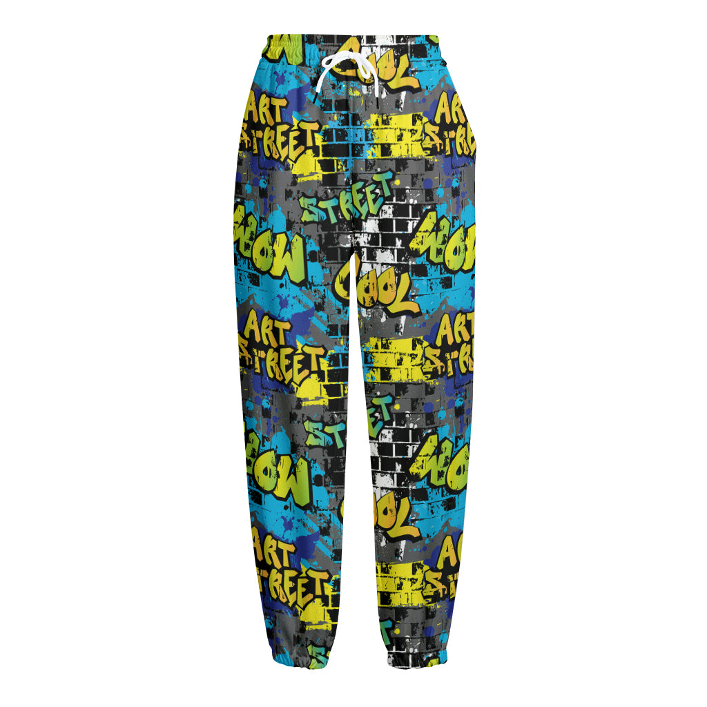 Graffiti Wall Print Fleece Lined Knit Pants