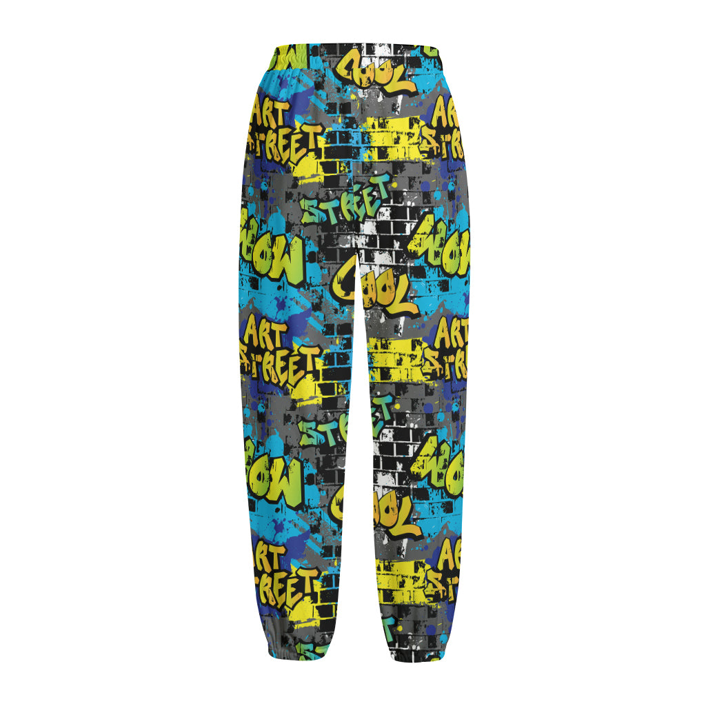 Graffiti Wall Print Fleece Lined Knit Pants