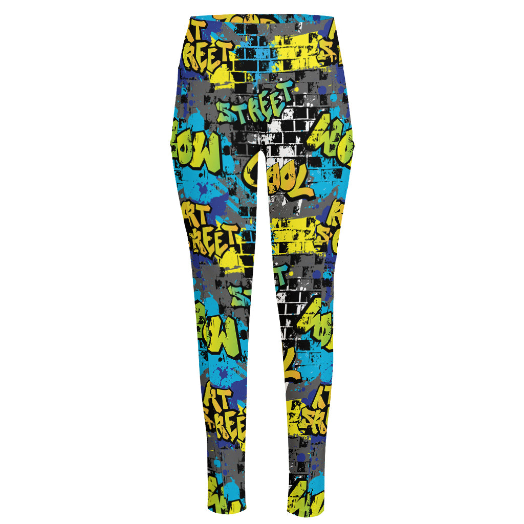 Graffiti Wall Print High-Waisted Pocket Leggings