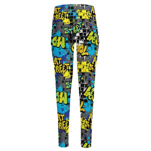 Graffiti Wall Print High-Waisted Pocket Leggings