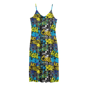 Graffiti Wall Print Jersey Midi Cami Dress