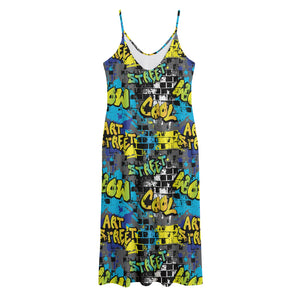 Graffiti Wall Print Jersey Midi Cami Dress