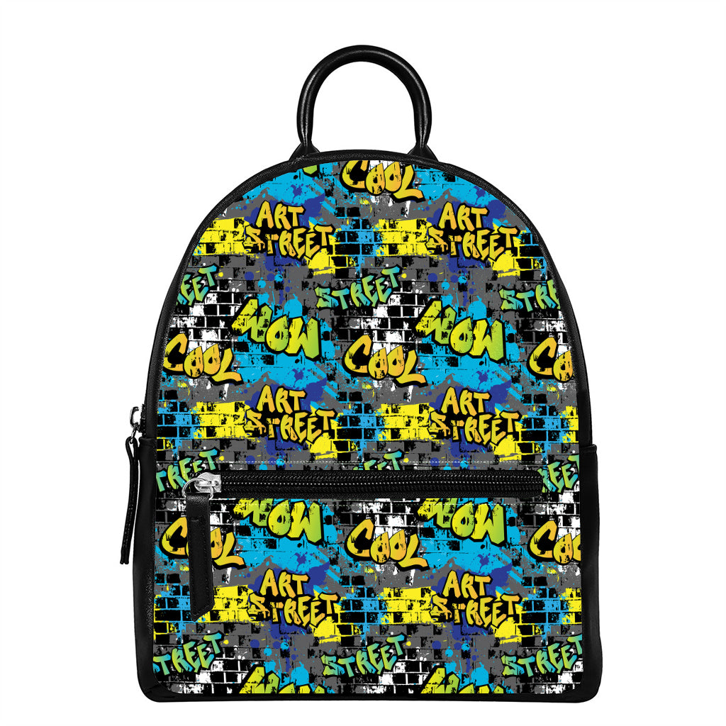 Graffiti Wall Print Leather Backpack