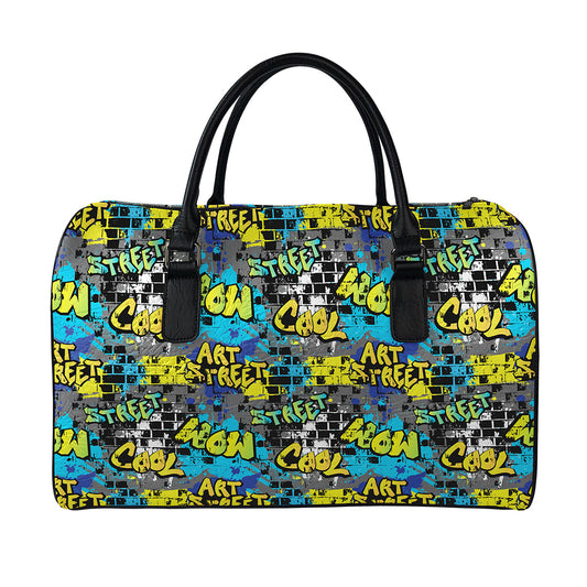 Graffiti Wall Print Leather Duffle Bag